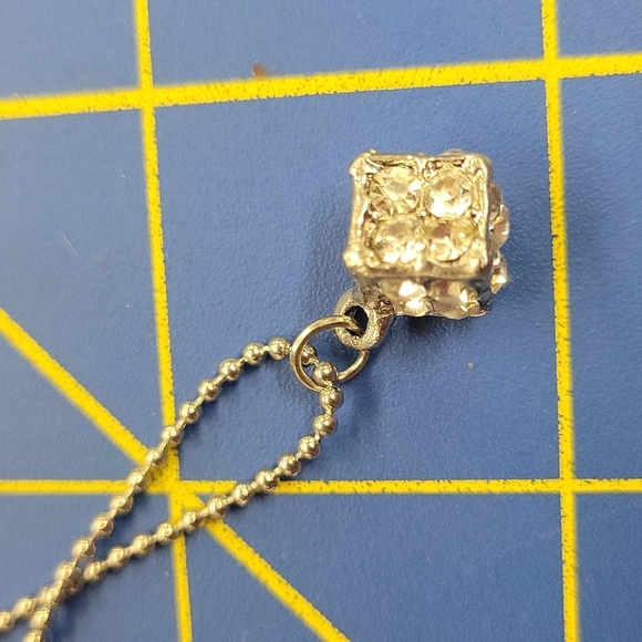 Square Rhinestone Encrusted Box Silver Ball Chain 16"  Necklace - Picture 2 of 2